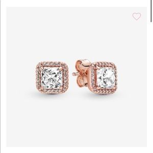 Pandora Square Sparkle Halo Earrings Rose Gold